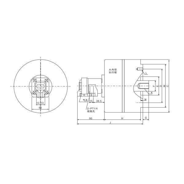 RA-B DOUBLE ROD PISTON ROTATING AIR CYLINDER