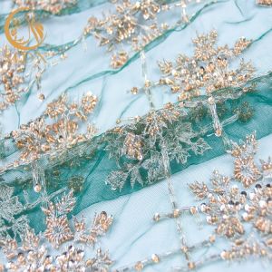 Handmade Custom Beaded Embroidery Lace Fabric Symmetrical Design