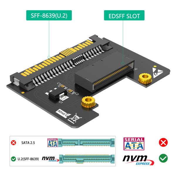 U.2 to EDSFF E1.S Adapter 13x7x1cm for NVMe SSD Data Center