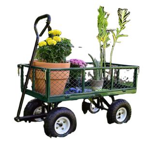 Steel Mesh Garden Folding Utility Wagon 500LBS Capacity Four-wheel Design Large