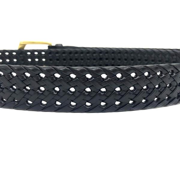 Black Color Mens Woven Leather Belt With Single Prong Buckle Zinc Alloy