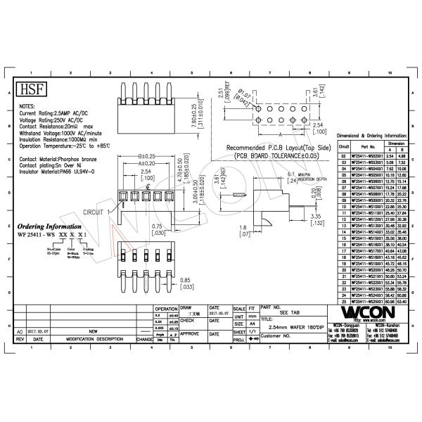 PA66 White H=7.9 2.54 Wafer 5P Straight Wire To Board DIP=3.35 , Sn Plated , 46PCS/Tube ROHS