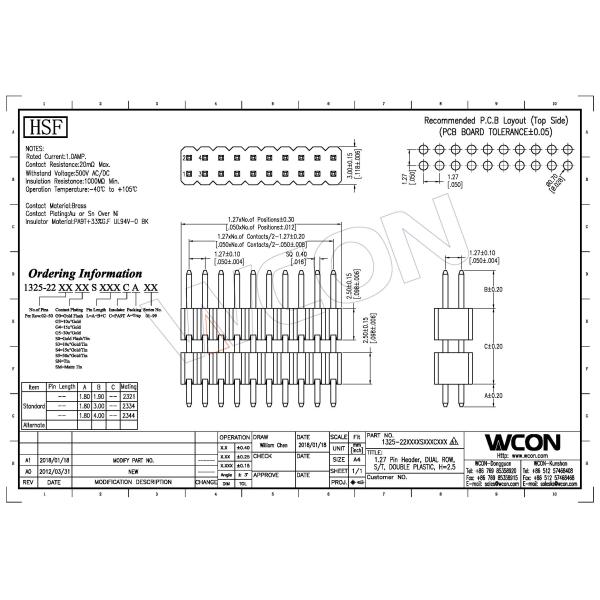 1.27mm Pin Header Connector Dual Row Double Plastic PA9T Black Pcb Pin Connector