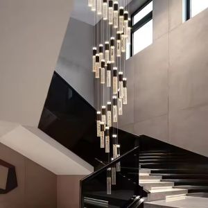 Beautiful Crystal Villa Rotating Staircase Pendant Light Modern Simple Hotel