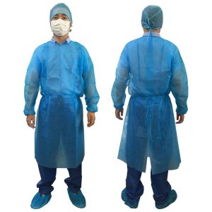 Bacterial Proof Blue Elastic Cuff Hospitals Fluid Repellent Gowns