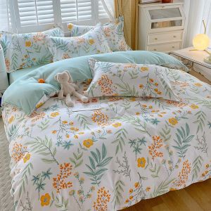 Reactive Printing Simple Flower Pattern Polyester Bedding Set for Luxury Bed
