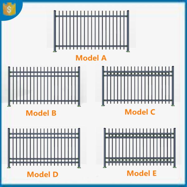 Powder Coated Galvanized Steel Tubular Ornamental Spear Top black outdoor model metal fence,Galvanized Garrison fencing