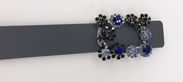 Adjustable Size Womens Dressy Rhinestone Belts 2.9cm Width With Blue Reshinestone Buckle