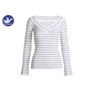 Quality Big V Neck Womens Knit Pullover Sweater Ribs Stripes Small Trumpet Cuff Spring Knitwear for sale