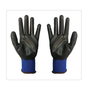 Blue Polyester With Black Smooth Nitrile Gloves