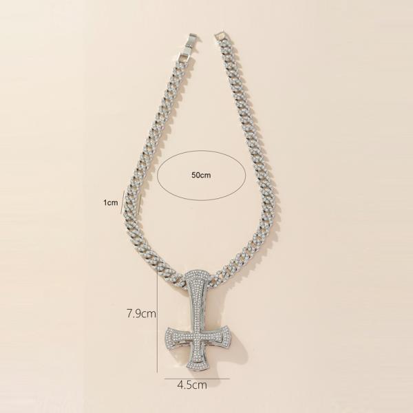 Fashion Hip Hop Upside Cross Pendant Necklace 11mm Cuban Link Chain Necklace For Women Men Jewelry Party Gifts