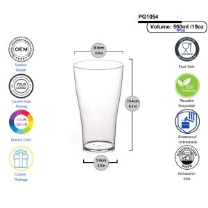 Nucleated Tulip Plastic Beer Glasses 560ml Unbreakable Polycarbonate Pint