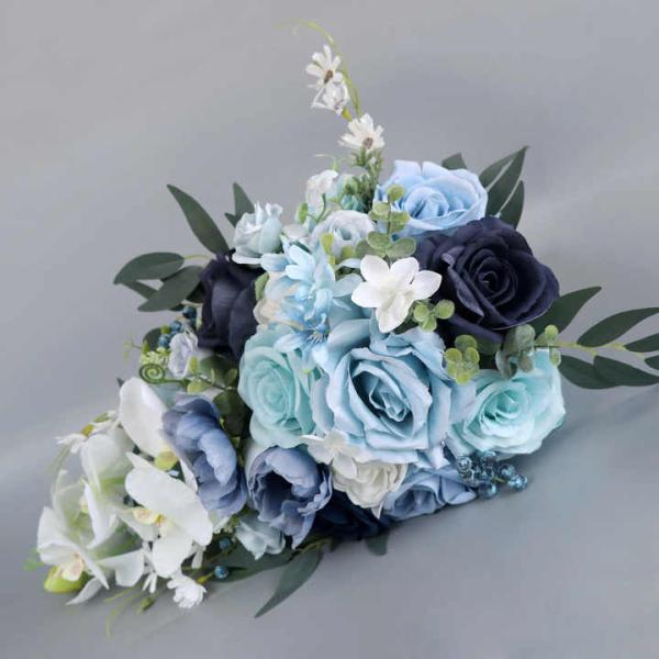 Ice Blue Rose Bride Holding Flowers Bridesmaid Bouquet Wedding Corsage Wrist Flower Wedding Artificial Flowers