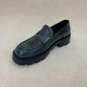 Fashion Green Platform Loafers Modern Leather Platform Loafers