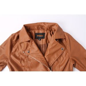 Water Resistant Coffee Faux Leather Bomber Jacket Womens 100% Polyurethane