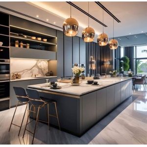 Wood Grain Finish Design Traditional Cheap Kitchen Modern Kitchen Cabinet