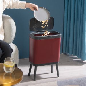 House Rectangular Push Type Plastic Trash Can with Lid Kitchen Trash Can with