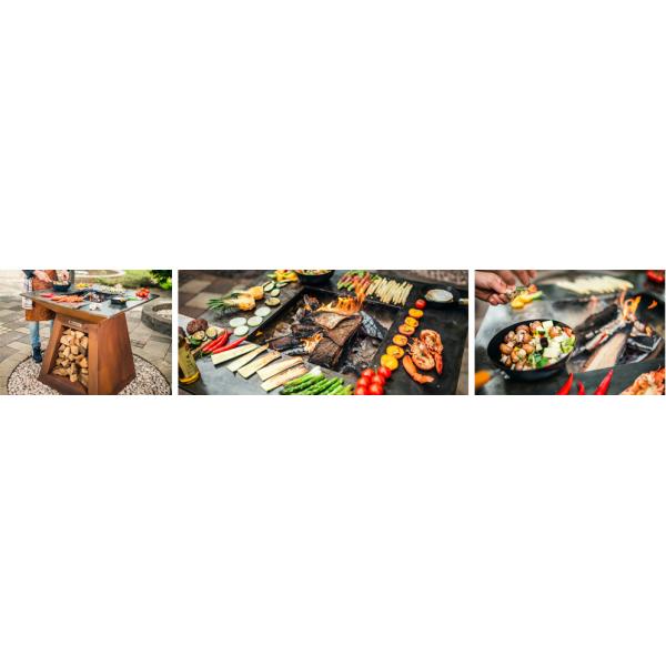 Factory Customize Corten Steel Cooktop Grill Fire Pit Outdoor Patio Steel BBQ Grill Table Corten Steel Fire Pit BBQ