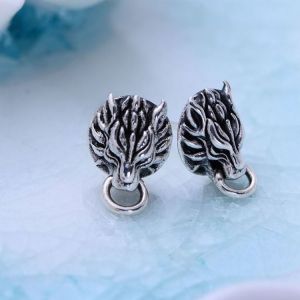 925 Black Silver Lion Unisex Design Stud Earrings(XH056786W)