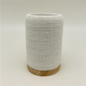 Wooden Base Polyresin Bathroom Accessories Sets With Fabric Look