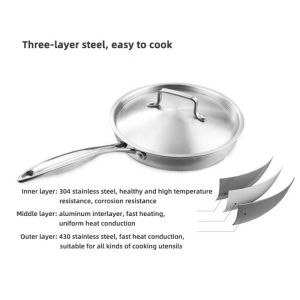 Extra Strong Stovetop Frying Pan Stainless Steel With Lid