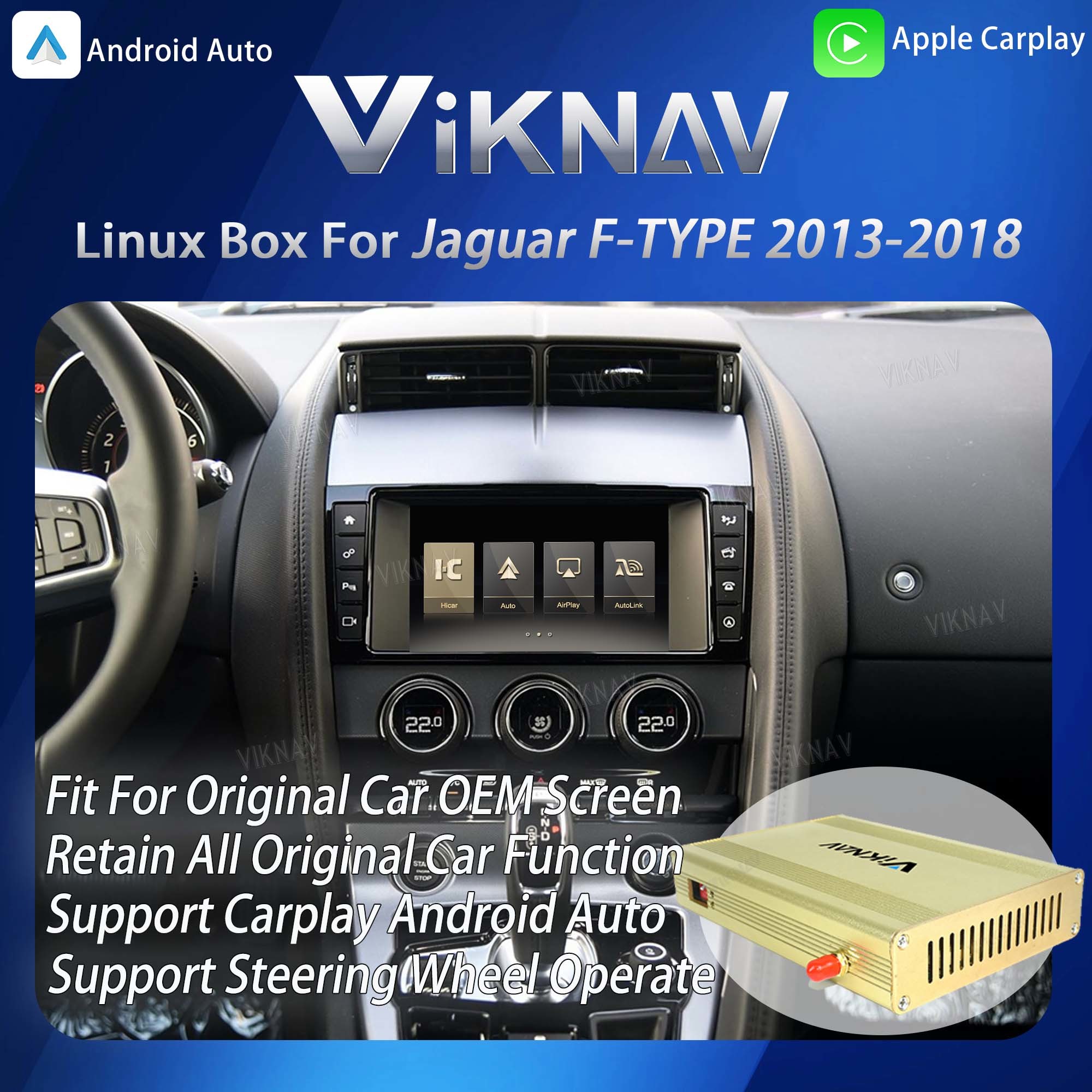 Viknav Linux Interface Box for Jaguar F-Type 2013-2018 with Wireless CarPlay