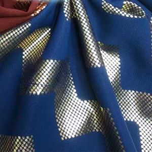 Polyester Custom Metal Foil Gold Printed Woven Fabric 148cm Width