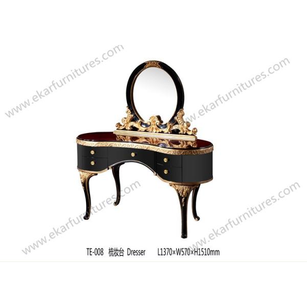 Black carved base dresser draws with mirror in black and match louis xvi bedroom TX-002