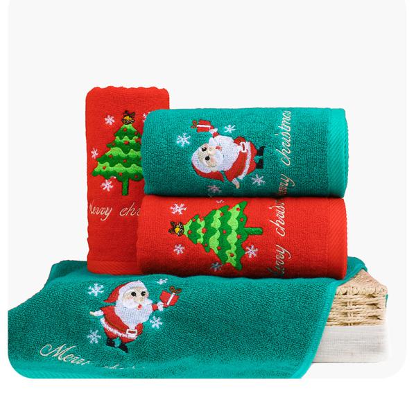 Christmas Gift Box 100% Cotton Towel Set with Knitted Design and Custom Embroidery