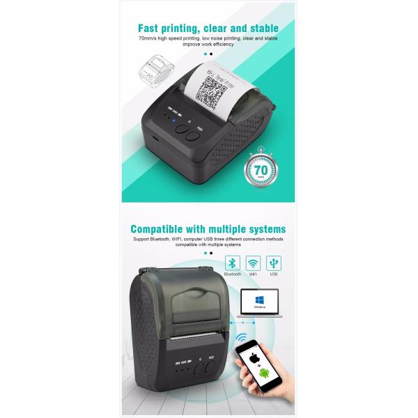 Portable 90mm/sec 58mm Bluetooth Thermal Printer Carav Handheld Pos Printer
