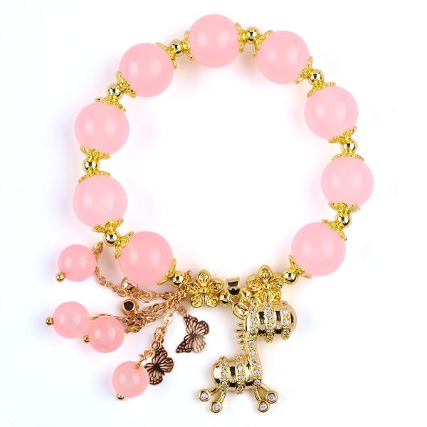 Buy Custom 12mm Pink Rose Quartz Bead Bracelet With Deer Charm at wholesale prices
