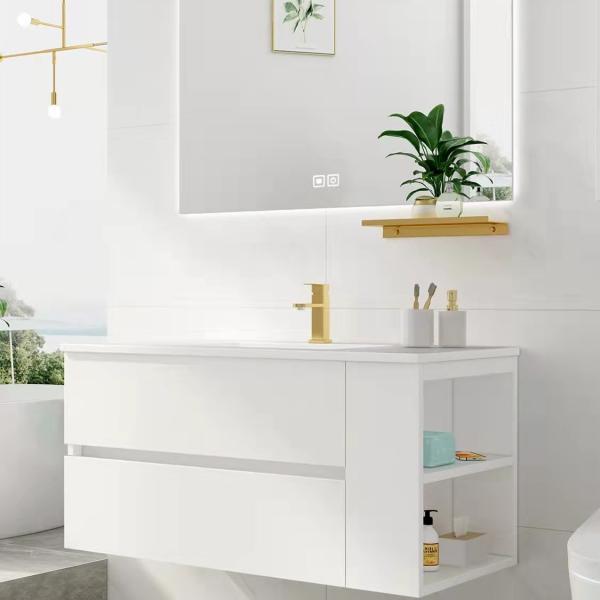 Bathroom vanity installation showing under-mount sink configuration