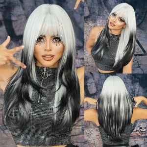 Fashion Long Straight Hair Blonde/Black Synthetic Wigs For Women