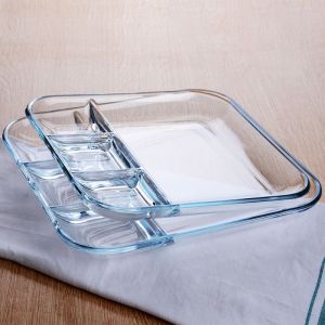 Clear Microwave Heating Partition Glass Bento Plate