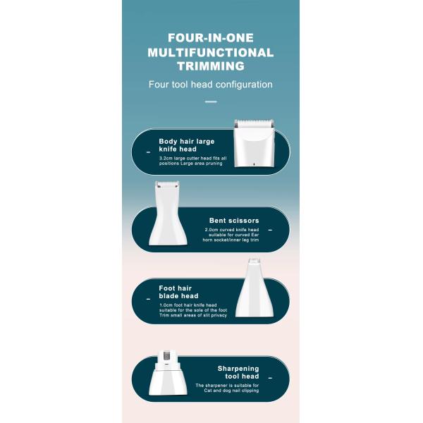 20*10*6.2cm 4 In 1 USB Rechargeable Electric Pet Grooming Kit for Dog Cat Hair Trimmer