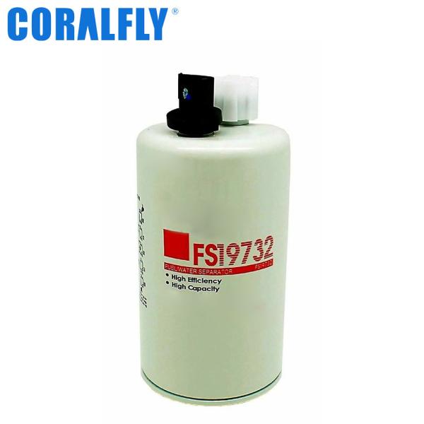 CORALFLY Cummins Engines FS19732 Fuel Water Separator Filter Spin - on with Drain Sensor Port and Reusable Sensor