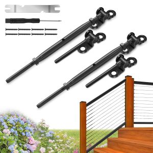 Heavy-Duty Black Cable Railing Kit with Adjustable Threads and Angle Base for