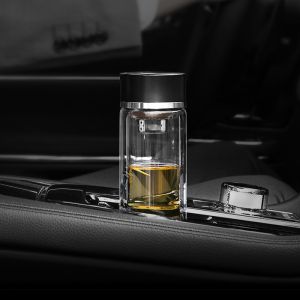 Double Walled Glass Tea Strainer Bottle Flask Unbreakable Custom