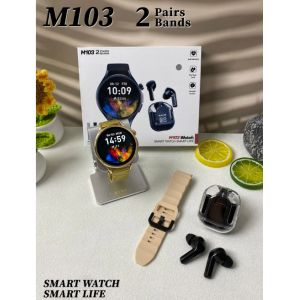 Dynamic Double Straps Outdoorsman Smart Watch 1.5" Round With Earbuds Rose Gold