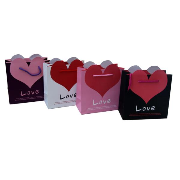 Love heart shape paper carrier bags with matt coat 230gsm artpaper 2 color printing