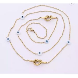 Long Stainless Steel Fashion Necklaces Blue Eyeball Mashup Stacked Gold