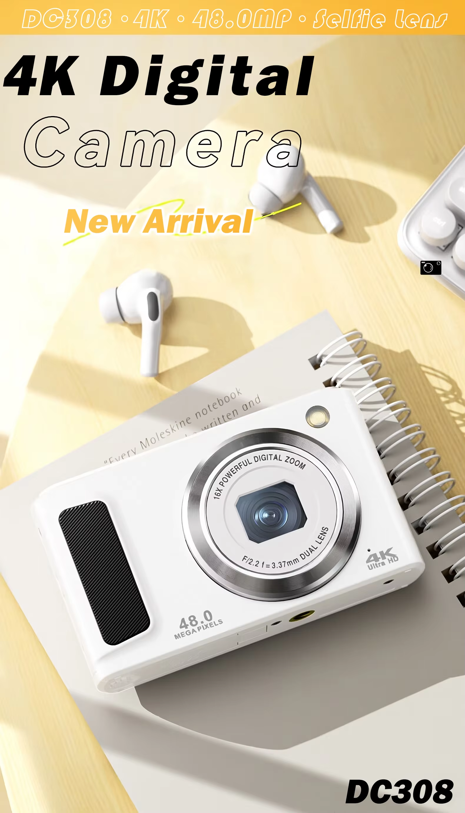 Retro Compact 4K Kids Digital Camera Video Recording Long Lasting Battery