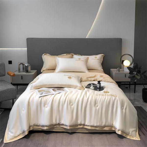 Luxury Washed Silk Embroidered Summer Quilt Set 4 Pcs 3 Pcs No Hair Loss Healthy Sleep