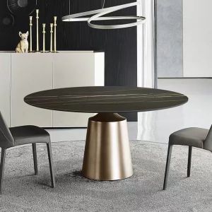 Luxurious Marble Stainless Steel Dining Table , 8 People Circle Marble Dining