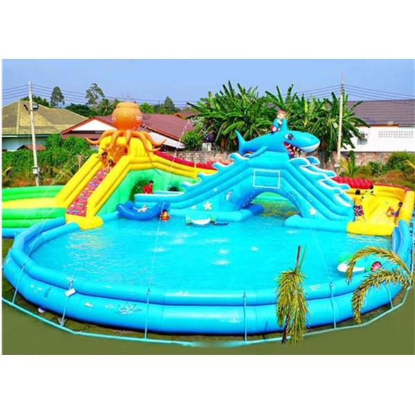 Environmental Backyard Inflatable Water Parks Shark Water Slide With 2 Years Warranty