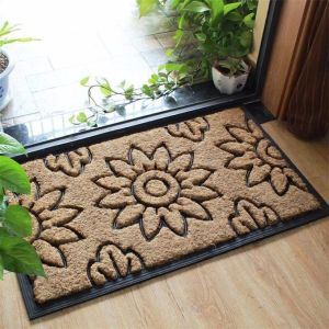 Quality Beautiful Flat Door Mat , Coconut Fiber Doormat Embossed Sunflower for sale