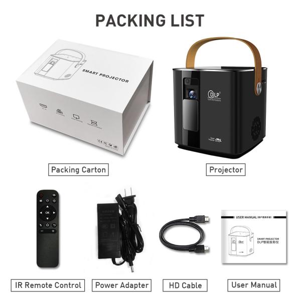 Flyin P12 1080P Max 4K Mini Projector 9000mAh Battery Outdoor Video 400 ANSI Lumens Android 9 2GB/16GB DLP Link 3D Proyector