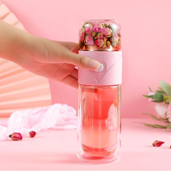 Double Layer 14oz Leak Proof Glass Water Bottle With Strainer