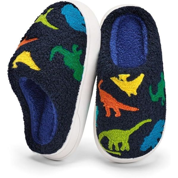 Kids Boys Indoor Slippers with Breathable Faux Fur Lining with Fun Designs