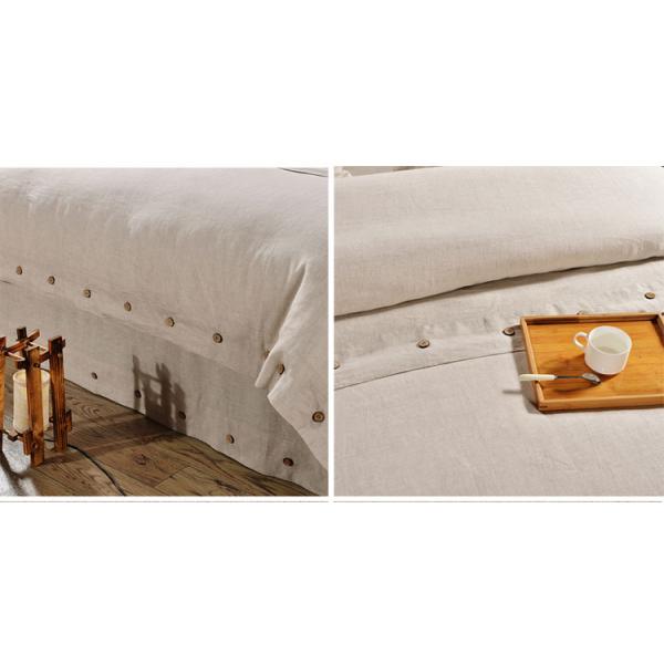 Pure Linen Wooden Buttons Modern Bedding Sets 4Pcs Real Simple Logo Customized